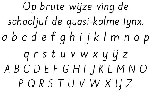 voorbeeld van de letters in het font Loblosch-Pennenstreken