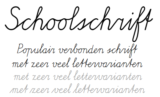 Schoolschrift - populair verbonden schrift met zeer veel lettervarianten.