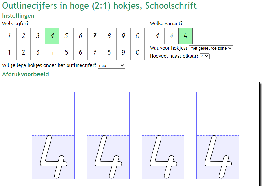 app voor outlinecijfers, 2:1 hokjes