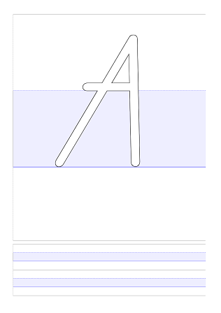 1 kapitaal: A; met de rompzone gekleurd; onder elke letter  een lege regel liniatuur